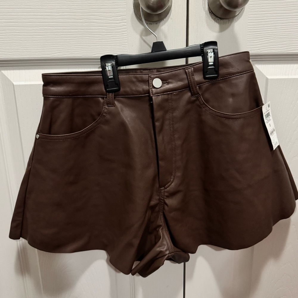Women's Brown Leather Shorts